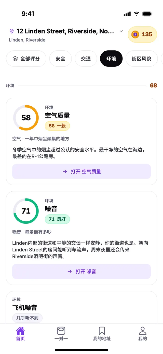 TownSpec 首页上，示例地址的环境分组。