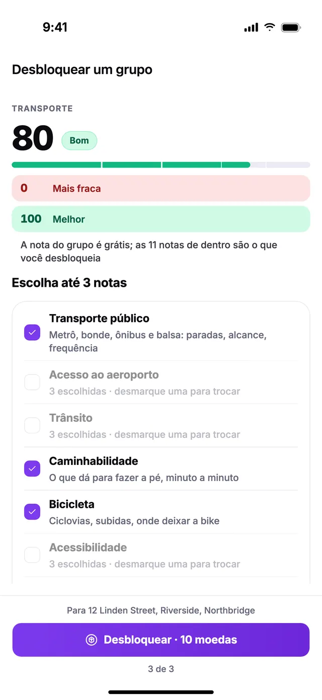Desbloqueando um grupo: escolha até 3 das notas dele.
