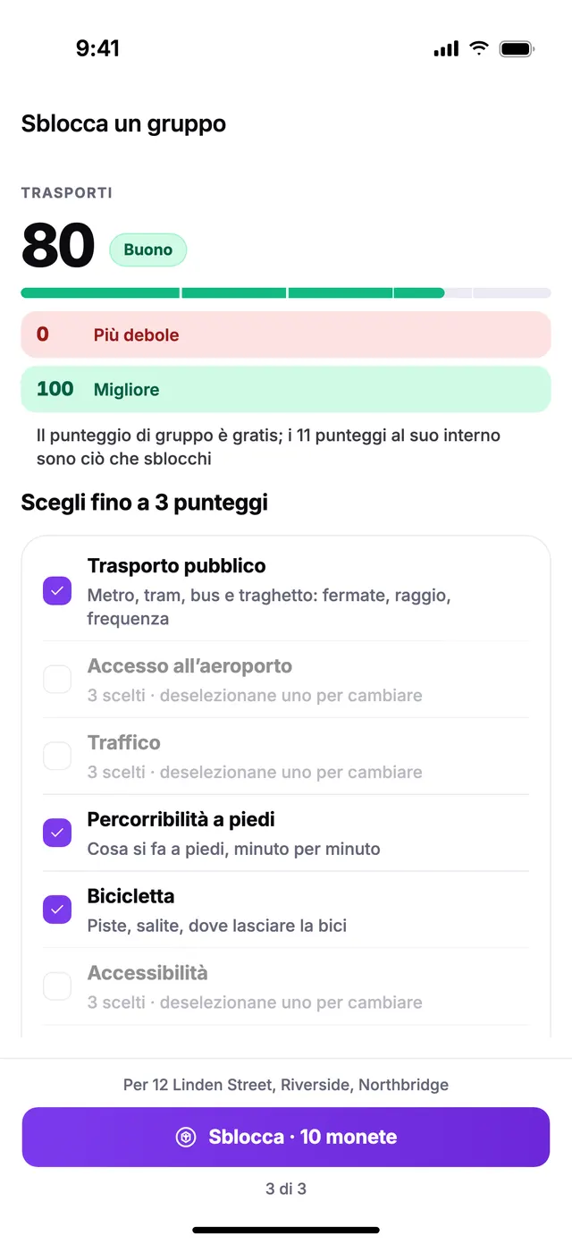 Sblocco di un gruppo: scegli fino a 3 dei suoi punteggi.