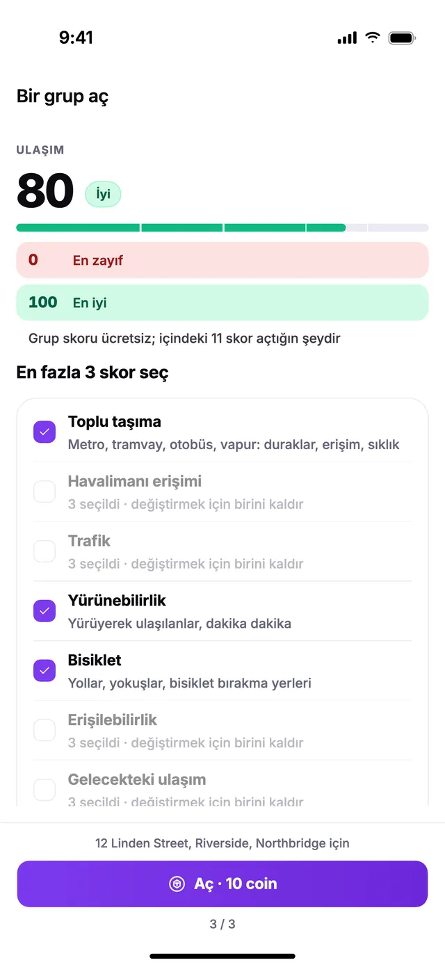 Bir grubu açmak: içinden en fazla 3 skor seç.