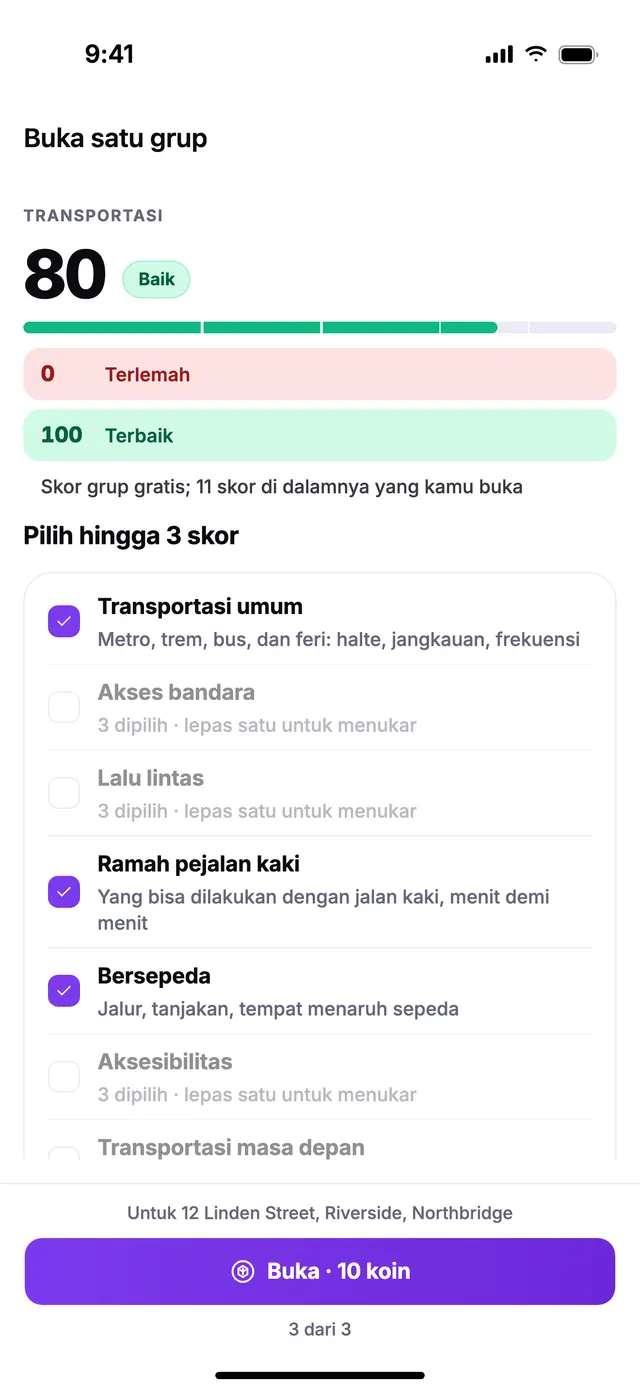 Membuka satu grup: pilih hingga 3 skornya.