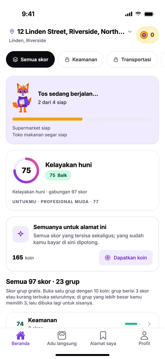 Tos sedang berjalan: skor muncul satu per satu begitu siap.